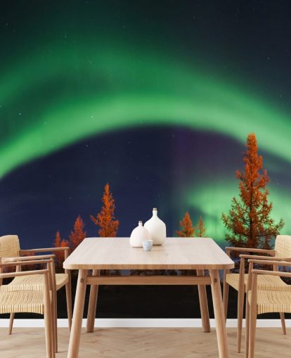 Carta da parati con luci boreali verdi