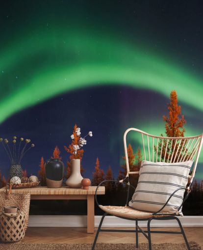 Groen en blauw noorderlicht behang