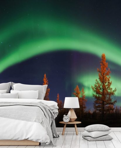 Grün und Blau Nordlichter bemalte Tapete