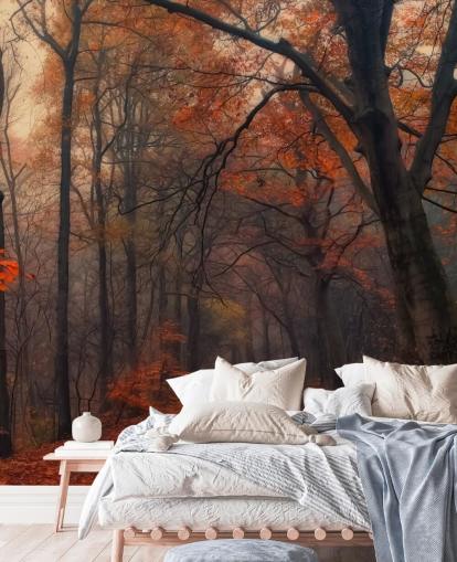 orange och brun skog tapetväggmålning kallad Decorative Forest för sovrum, hemmakontor och lounger orange och brun skog tapetväggmålning kallad Decorative Forest för sovrum, hemmakontor och lounger
