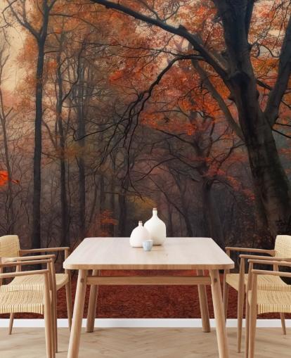 orange og brun skov tapetmaleri kaldet Decorative Forest til soveværelser, hjemmekontorer og lounger orange og brun skov tapetmaleri kaldet Decorative Forest til soveværelser, hjemmekontorer og lounger