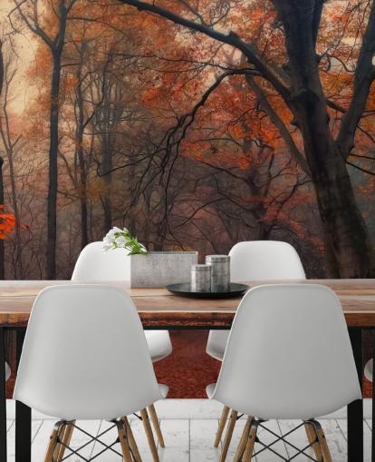 Orangefarbenes und braunes Wald-Wandbild namens Decorative Forest für Schlafzimmer, Heimbüros und Lounges
