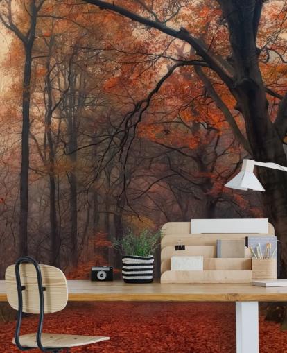 orange og brun skov tapetmaleri kaldet Decorative Forest til soveværelser, hjemmekontorer og lounger