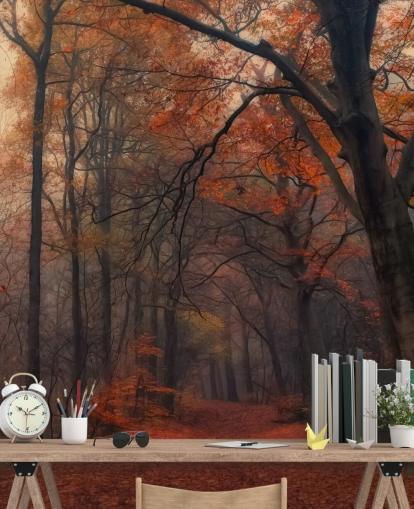orange and brown forest wallpaper mural called Decorative Forest for bedrooms, home offices and lounges