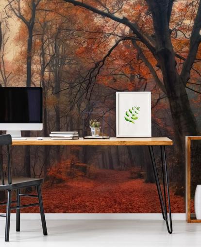 orange og brun skov tapetmaleri kaldet Decorative Forest til soveværelser, hjemmekontorer og lounger