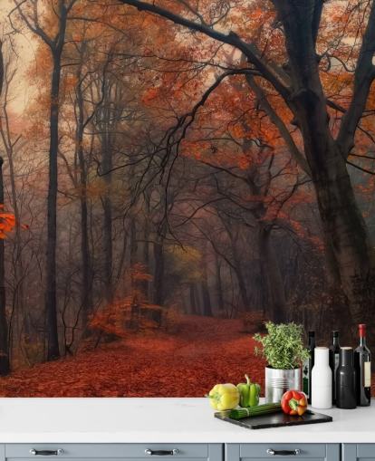 orange and brown forest wallpaper mural called Decorative Forest for bedrooms, home offices and lounges