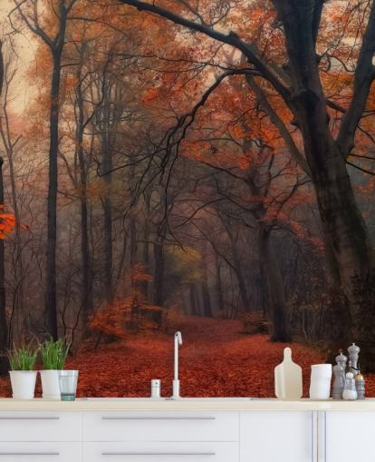 orange og brun skov tapetmaleri kaldet Decorative Forest til soveværelser, hjemmekontorer og lounger