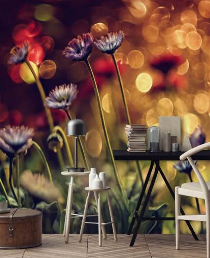 Papier Peint Fleurs violettes contre fleurs rouges Papier Peint Fleurs violettes contre fleurs rouges