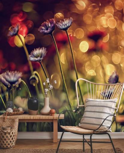 Lila Blumen gegen rote Blumen Wallpaper