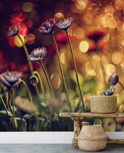 Papier Peint Fleurs violettes contre fleurs rouges Papier Peint Fleurs violettes contre fleurs rouges