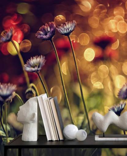 Purple Flowers against Red Flower Wallpaper Purple Flowers against Red Flower Wallpaper