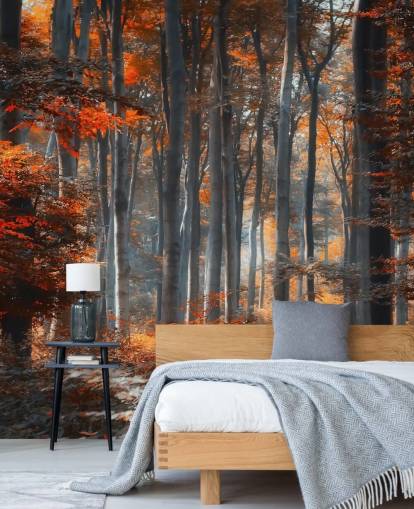 oranssi muokattava metsätapetti seinämaalaus Painting Forest by 1x - Taiteilija - Ildiko Neer makuuhuoneisiin, olohuoneisiin ja toimistoihin