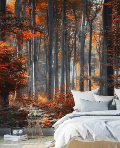 mural naranja personalizable de papel pintado de bosque llamado Painting Forest by 1x - Artista - Ildiko Neer para dormitorios, salas de estar y oficinas