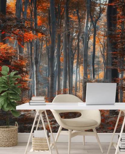 mural naranja personalizable de papel pintado de bosque llamado Painting Forest by 1x - Artista - Ildiko Neer para dormitorios, salas de estar y oficinas