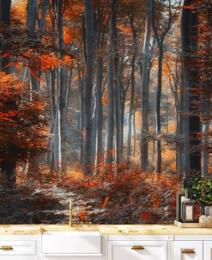 orange customizable forest wallpaper mural called Painting Forest by 1x - Artist - Ildiko Neer for bedrooms, living rooms and offices