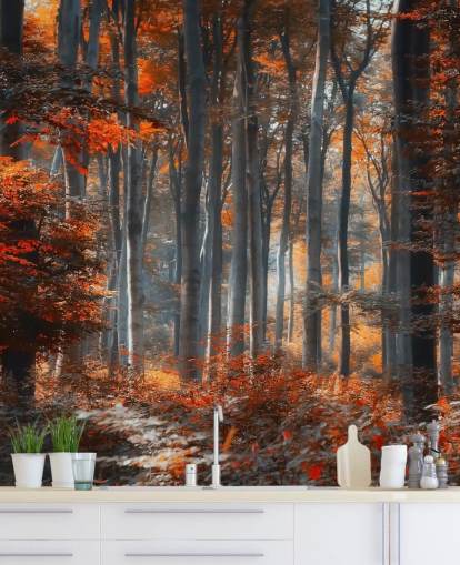 oransje tilpassbart skogtapet veggmaleri kalt Painting Forest av 1x - Artist - Ildiko Neer for soverom, stuer og kontorer