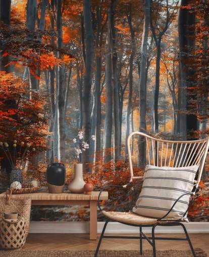 mural naranja personalizable de papel pintado de bosque llamado Painting Forest by 1x - Artista - Ildiko Neer para dormitorios, salas de estar y oficinas