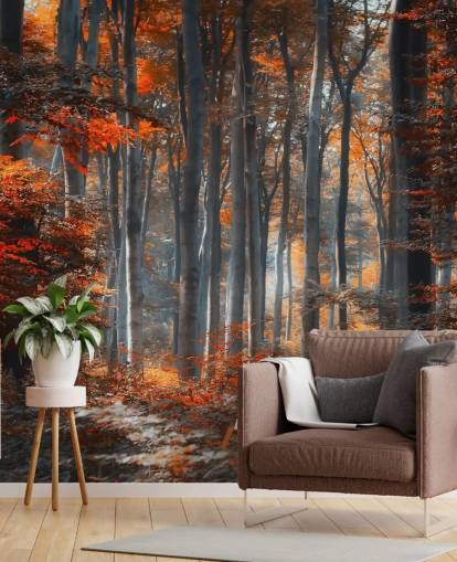 oranssi muokattava metsätapetti seinämaalaus Painting Forest by 1x - Taiteilija - Ildiko Neer makuuhuoneisiin, olohuoneisiin ja toimistoihin oranssi muokattava metsätapetti seinämaalaus Painting Forest by 1x - Taiteilija - Ildiko Neer makuuhuoneisiin, olohuoneisiin ja toimistoihin