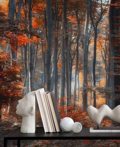 mural de papel de parede florestal personalizável laranja chamado Painting Forest by 1x - Artista - Ildiko Neer para quartos, salas de estar e escritórios