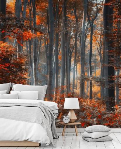oransje tilpassbart skogtapet veggmaleri kalt Painting Forest av 1x - Artist - Ildiko Neer for soverom, stuer og kontorer