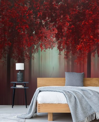 Rote individuelle Waldtapete mit dem Titel Out of Love von 1x für Esszimmer oder Schlafzimmer