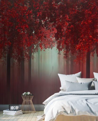 carta da parati rossa personalizzata con foresta chiamata Out of Love by 1x per sale da pranzo o camere da letto carta da parati rossa personalizzata con foresta chiamata Out of Love by 1x per sale da pranzo o camere da letto