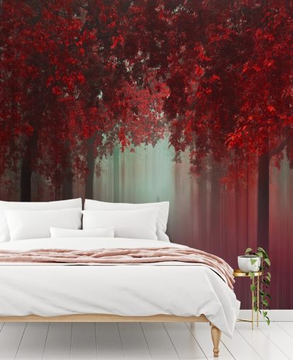 red custom forest wallpaper called Out of Love by 1x for dining rooms or bedrooms