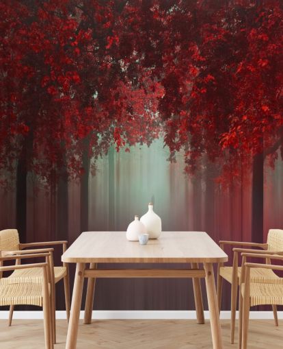 rood bosbehang op maat genaamd Out of Love by 1x voor eetkamers of slaapkamers