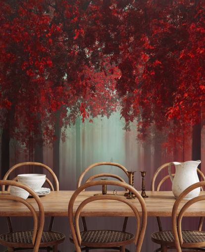 red custom forest wallpaper called Out of Love by 1x for dining rooms or bedrooms
