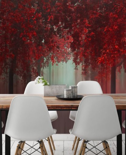 red custom forest wallpaper called Out of Love by 1x for dining rooms or bedrooms