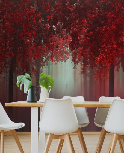 red custom forest wallpaper called Out of Love by 1x for dining rooms or bedrooms