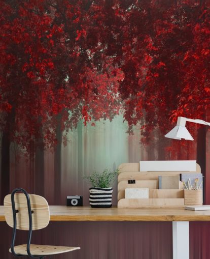 rood bosbehang op maat genaamd Out of Love by 1x voor eetkamers of slaapkamers