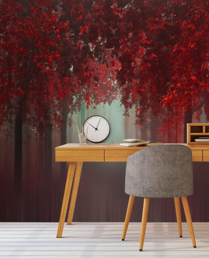 Rote individuelle Waldtapete mit dem Titel Out of Love von 1x für Esszimmer oder Schlafzimmer