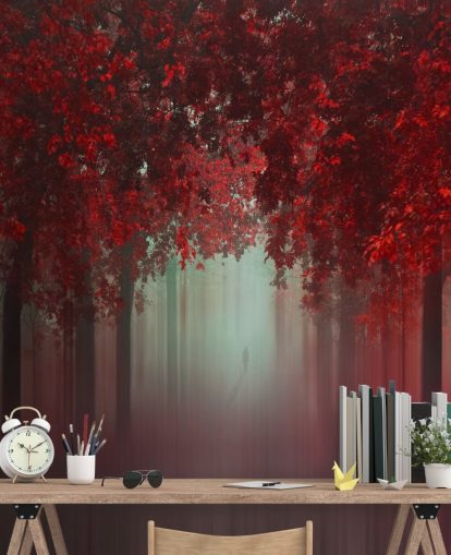 Rote individuelle Waldtapete mit dem Titel Out of Love von 1x für Esszimmer oder Schlafzimmer