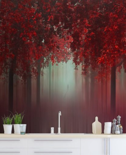 papel de parede florestal personalizado vermelho chamado Out of Love by 1x para salas de jantar ou quartos