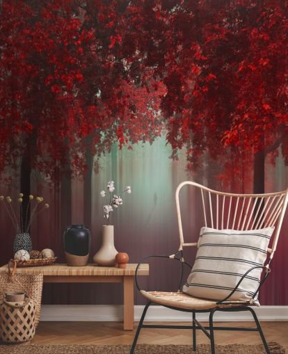 papier peint forestier rouge personnalisé appelé Out of Love by 1x pour les salles à manger ou les chambres