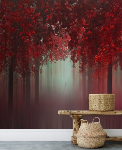 Rote individuelle Waldtapete mit dem Titel Out of Love von 1x für Esszimmer oder Schlafzimmer