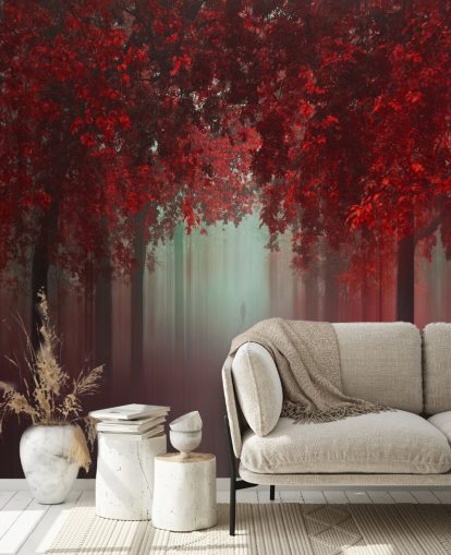 Rote individuelle Waldtapete mit dem Titel Out of Love von 1x für Esszimmer oder Schlafzimmer