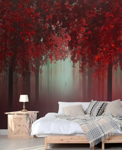 red custom forest wallpaper called Out of Love by 1x for dining rooms or bedrooms