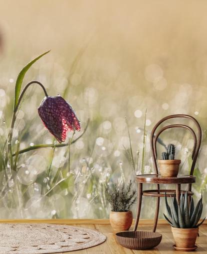 Red Tulip in Field Covered in Raindrops Mural Red Tulip in Field Covered in Raindrops Mural