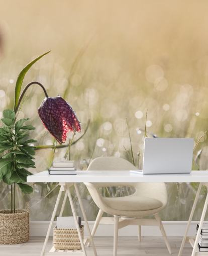 Rote Tulpe auf einem mit Regentropfen bedeckten Feld Fototapete