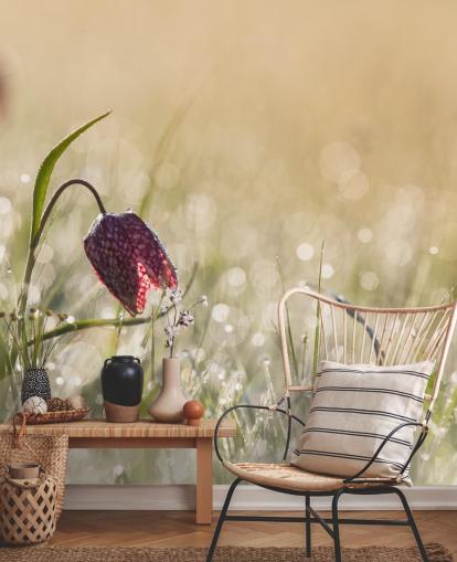 Rote Tulpe auf einem mit Regentropfen bedeckten Feld Fototapete Rote Tulpe auf einem mit Regentropfen bedeckten Feld Fototapete