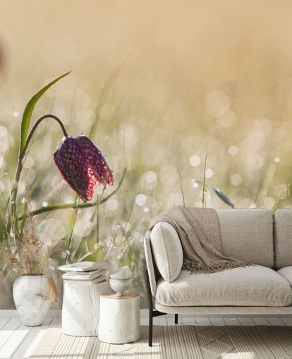 Rote Tulpe auf einem mit Regentropfen bedeckten Feld Fototapete