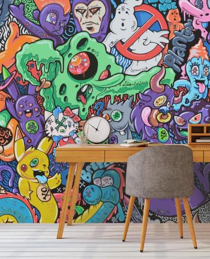 papier peint graffiti coloré appelé Ghosts by Grins Walls pour les chambres d'adolescents, les bureaux à domicile et les grottes pour hommes papier peint graffiti coloré appelé Ghosts by Grins Walls pour les chambres d'adolescents, les bureaux à domicile et les grottes pour hommes