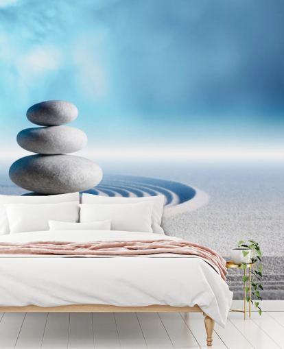 Stacked Pebbles, Pink Lotus on Sand Wallpaper Stacked Pebbles, Pink Lotus on Sand Wallpaper