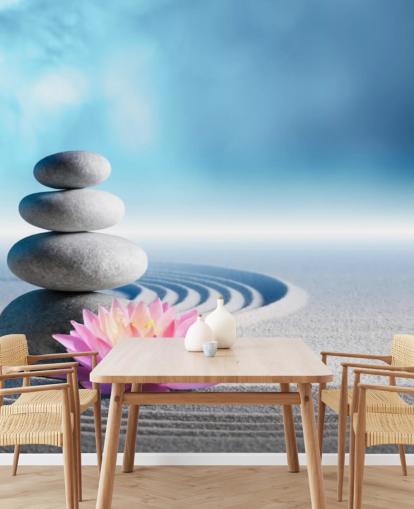 Stacked Pebbles, Pink Lotus on Sand Wallpaper