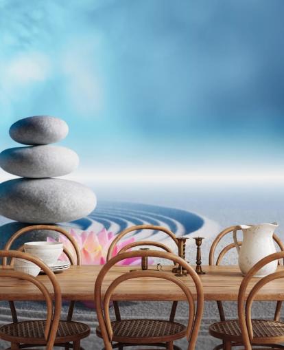 Stacked Pebbles, Pink Lotus on Sand Wallpaper