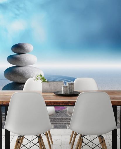 Stacked Pebbles, Pink Lotus on Sand Wallpaper Stacked Pebbles, Pink Lotus on Sand Wallpaper