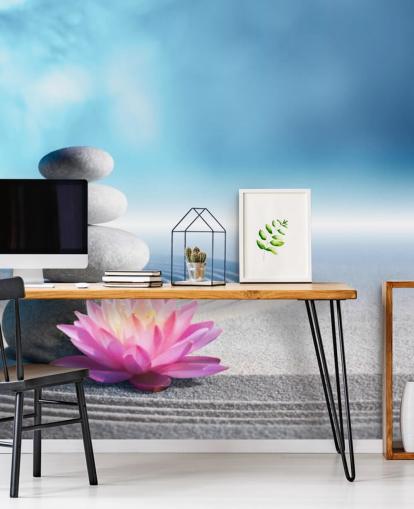 Stacked Pebbles, Pink Lotus on Sand Wallpaper