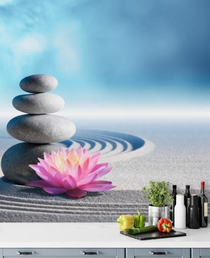 Stacked Pebbles, Pink Lotus on Sand Wallpaper